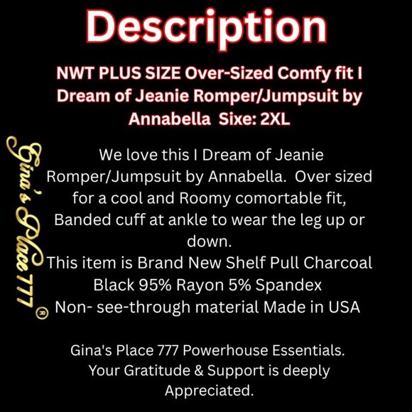 NWT Over-Sized Comfy fit I Dream of Jeanie Romper/Jumpsuit by Annabella XXL - Picture 5 of 8